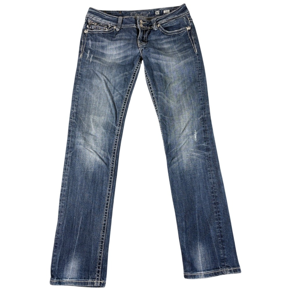 Miss Me Skinny Jeans Womens 30 Dark Blue Low Rise Embellished Pockets JP5190S